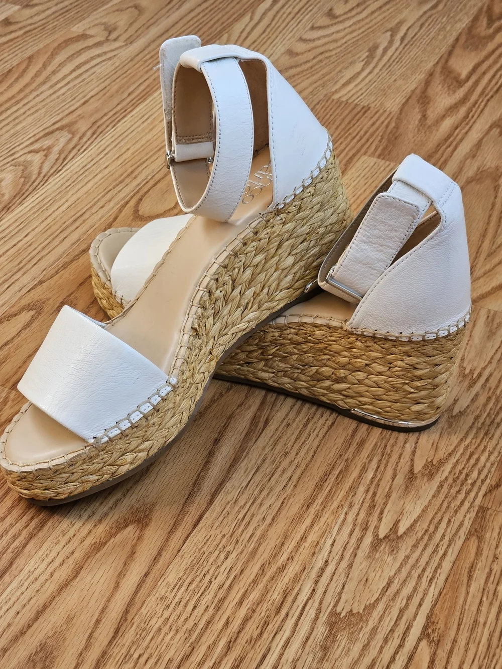 ​Franco Sarto White Leather Wedge Espadrille Sandals